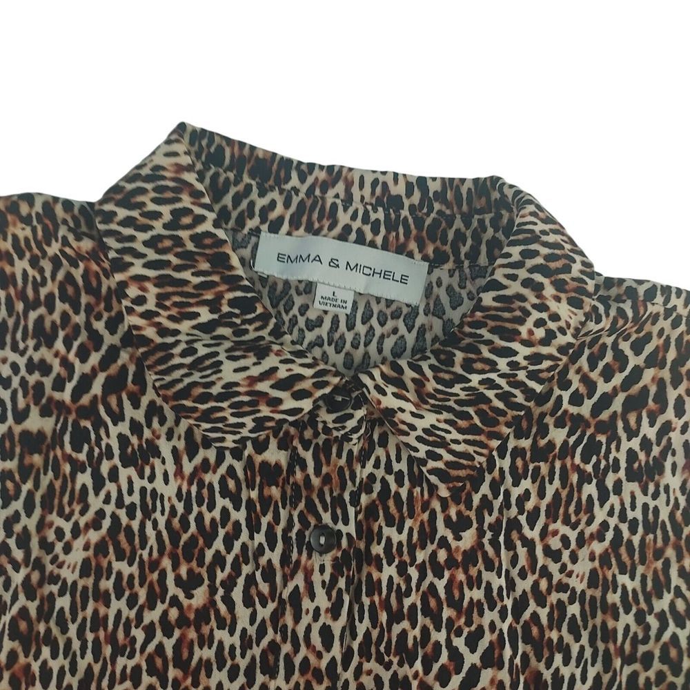 Emma & Michele Womens L Brown Leopard Print Sleeveless Midi Button Down Dress